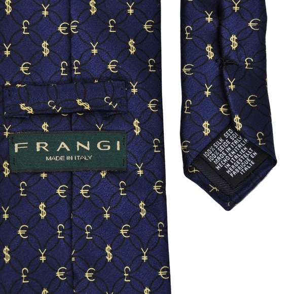 FRANGI Necktie Italy 100% Navy Silk MONEY - Picture 4 of 7